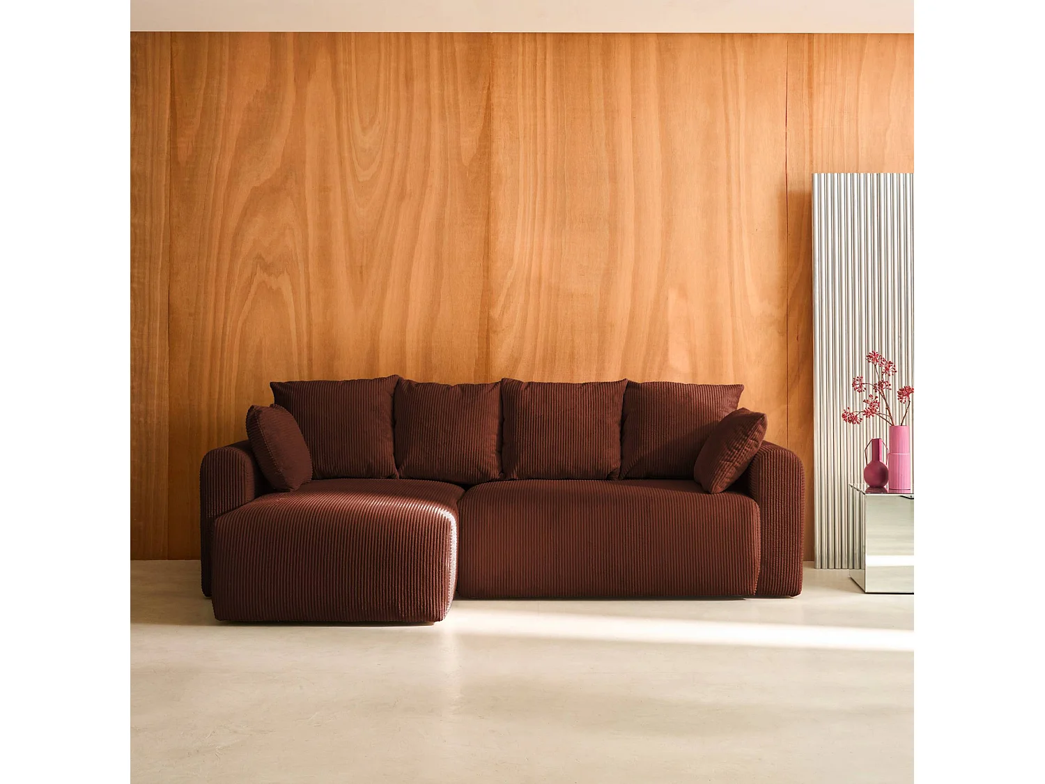 Divano letto angolare reversibile in velluto a coste, 3 posti