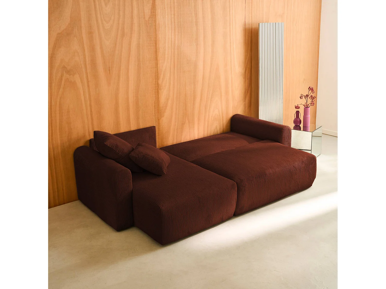 Divano letto angolare reversibile in velluto a coste, 3 posti