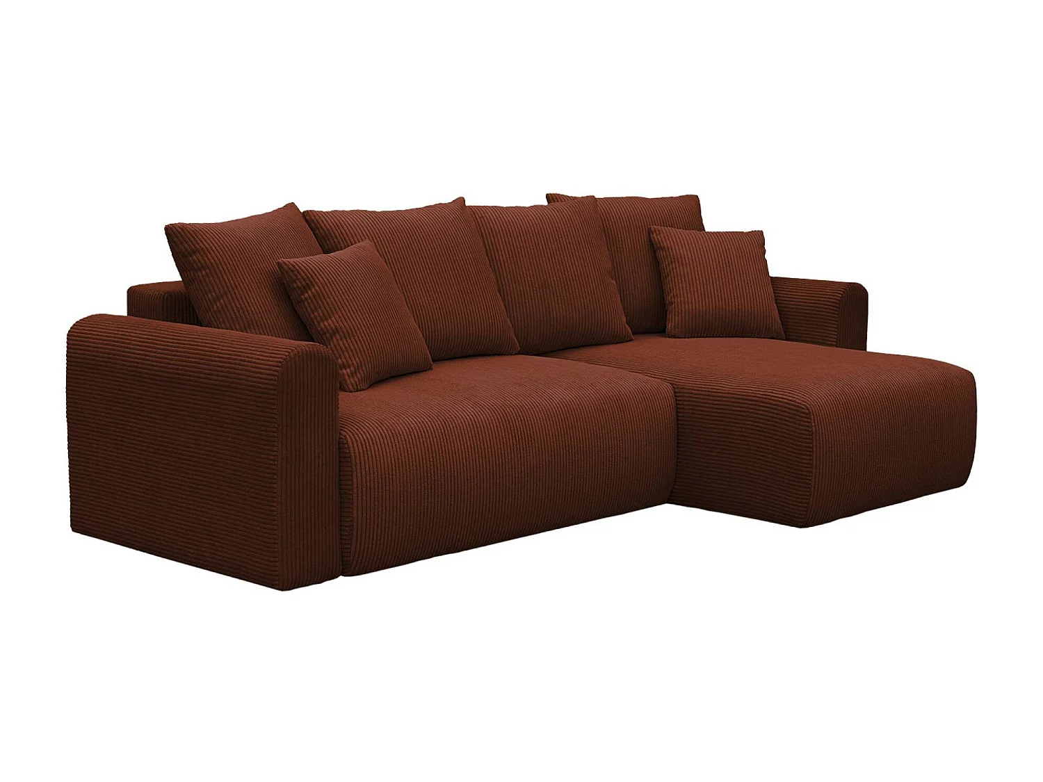 Canapé d'angle convertible réversible 3 places velours côtelé brique avec coffre de rangement - Almo