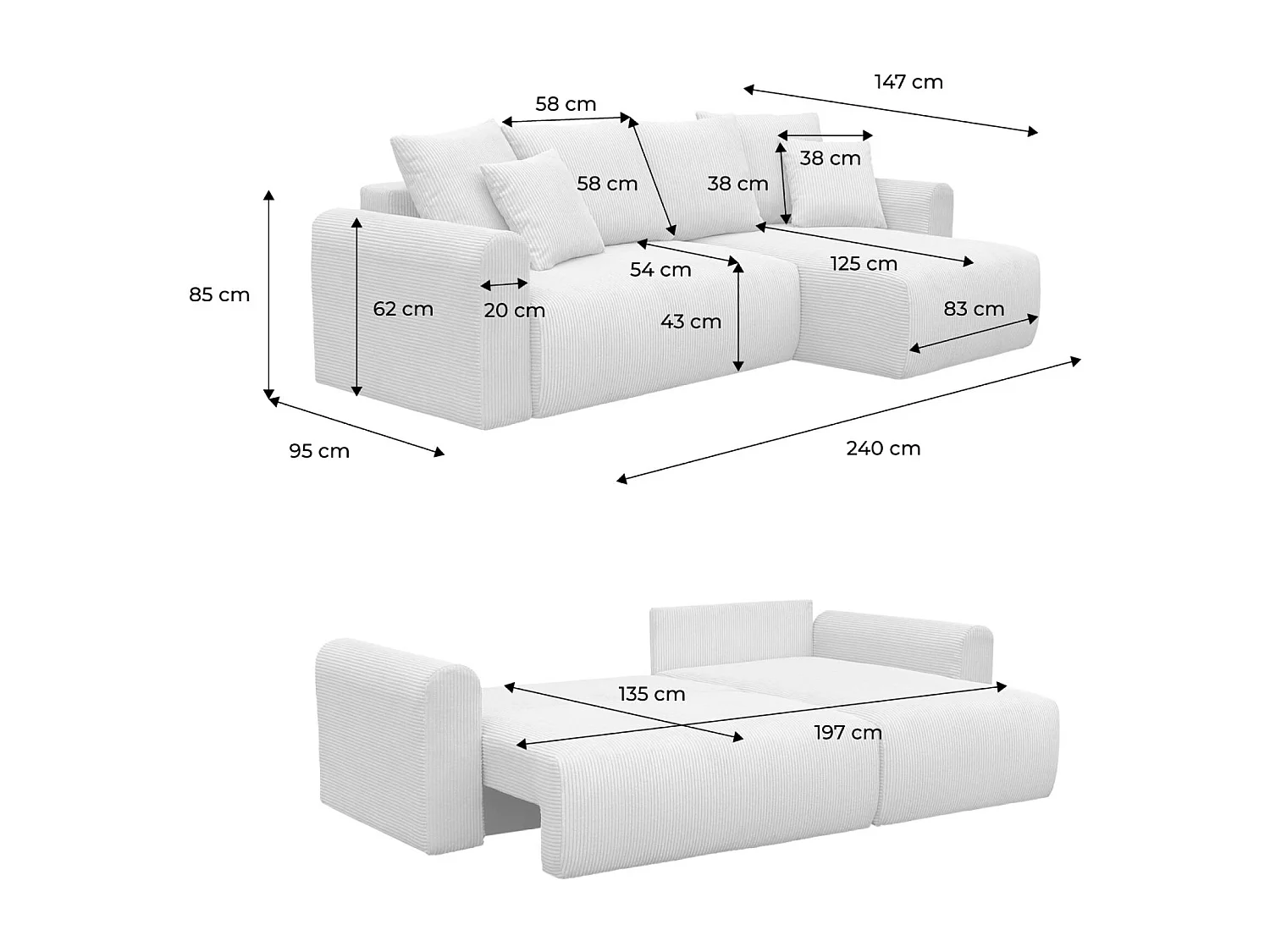 Canapé d'angle convertible réversible 3 places velours côtelé brique avec coffre de rangement - Almo
