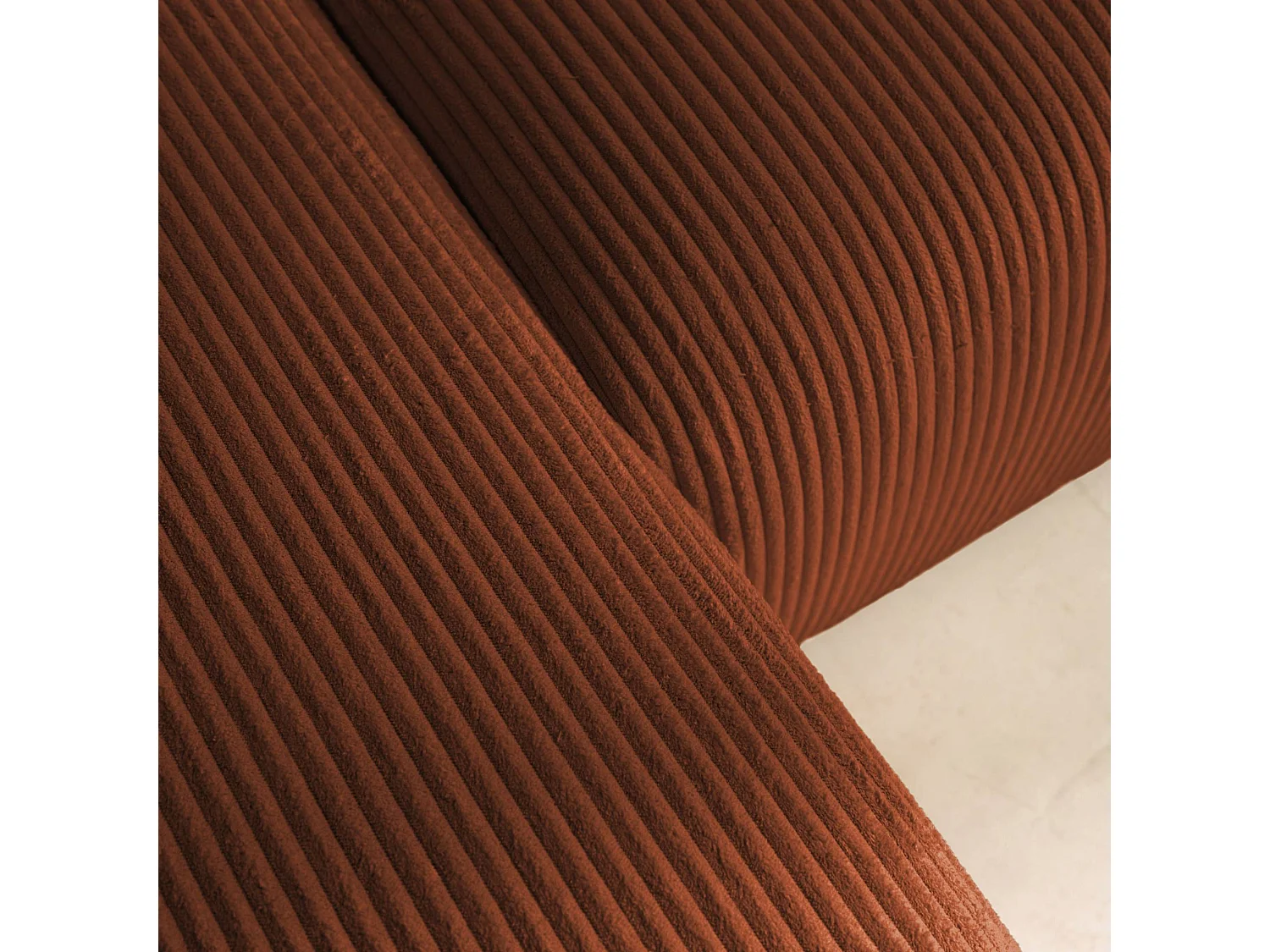 Canapé d'angle convertible réversible 3 places velours côtelé brique avec coffre de rangement - Almo