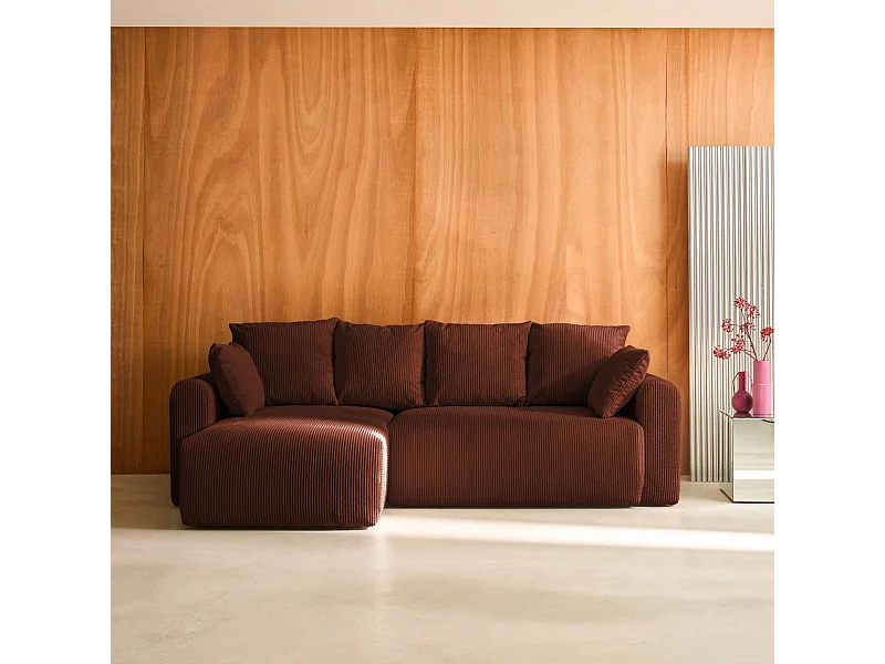 Divano letto angolare reversibile in velluto a coste, 3 posti