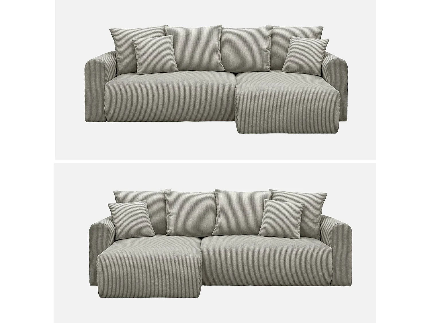 Divano letto angolare reversibile in velluto a coste, 3 posti, grigio