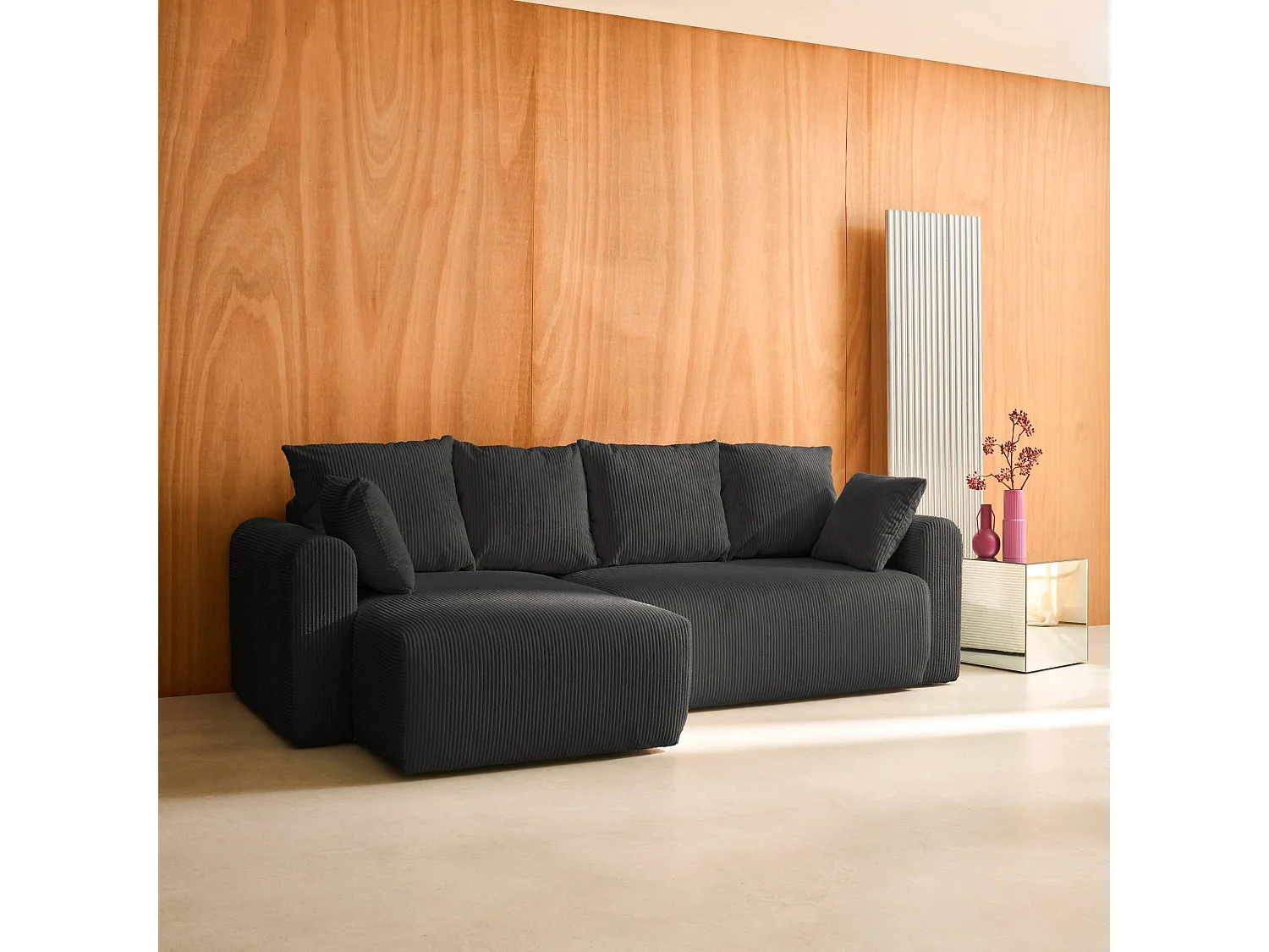 Divano letto angolare reversibile in velluto a coste, 3 posti,