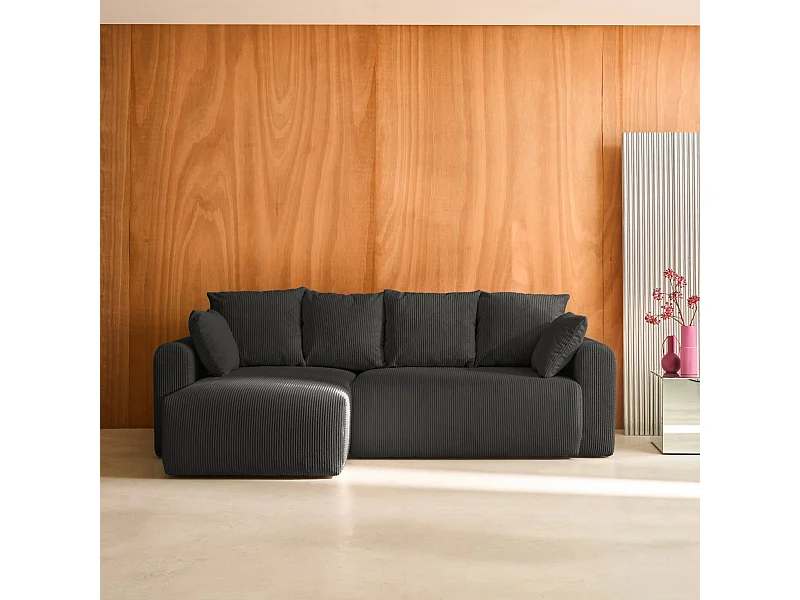 Divano letto angolare reversibile in velluto a coste, 3 posti,