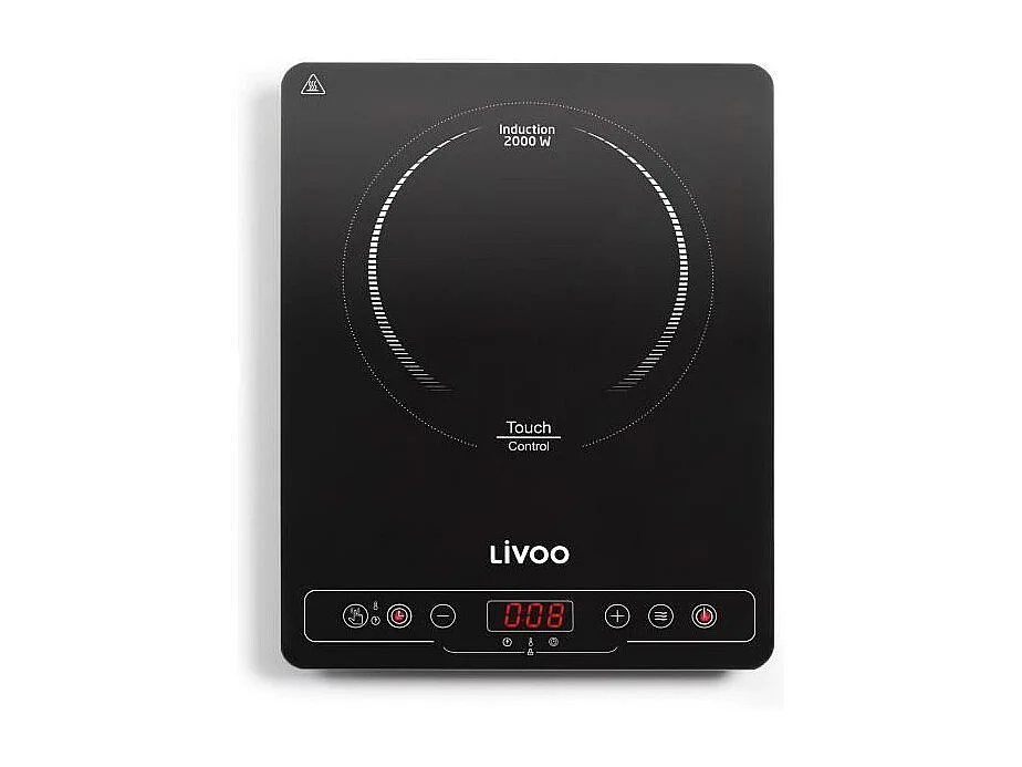 Płyta indukcyjna LIVOO 1 pole grzewcze 2000W, powierzchnia 22 cm, 10 poziomów, timer 180 min, smukły czarny design