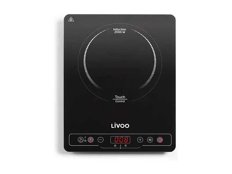 Płyta indukcyjna LIVOO 1 pole grzewcze 2000W, powierzchnia 22 cm, 10 poziomów, timer 180 min, smukły czarny design