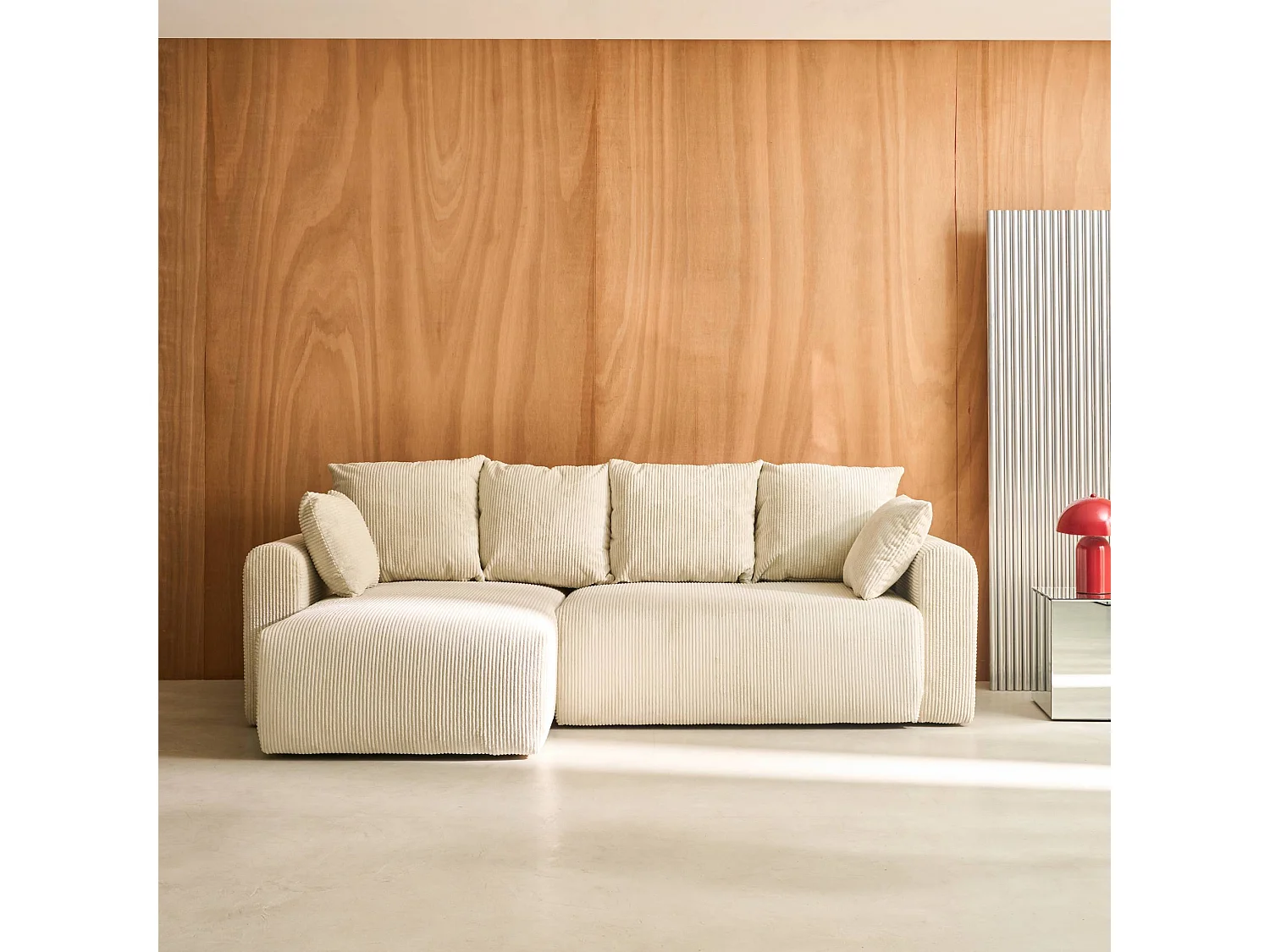 Divano letto angolare reversibile in velluto a coste, 3 posti, grigio