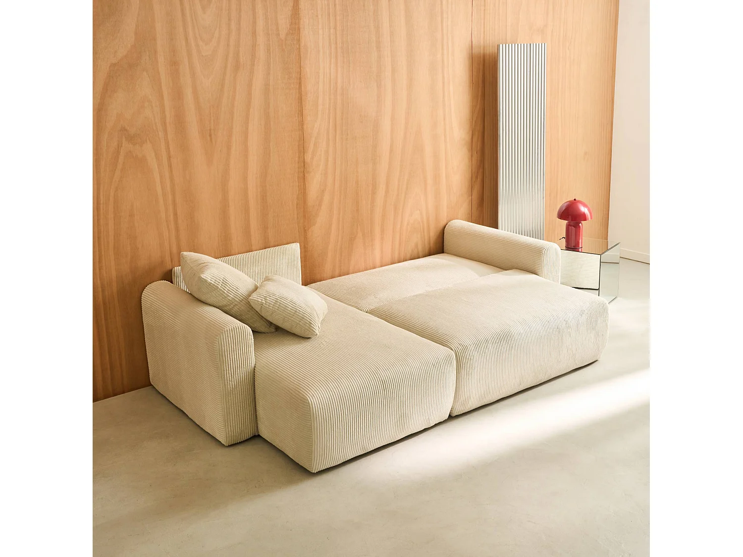 Divano letto angolare reversibile in velluto a coste, 3 posti, grigio