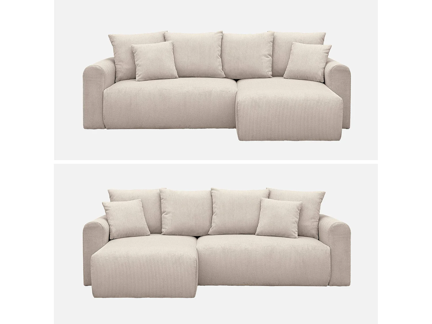 Divano letto angolare reversibile in velluto a coste, 3 posti, grigio