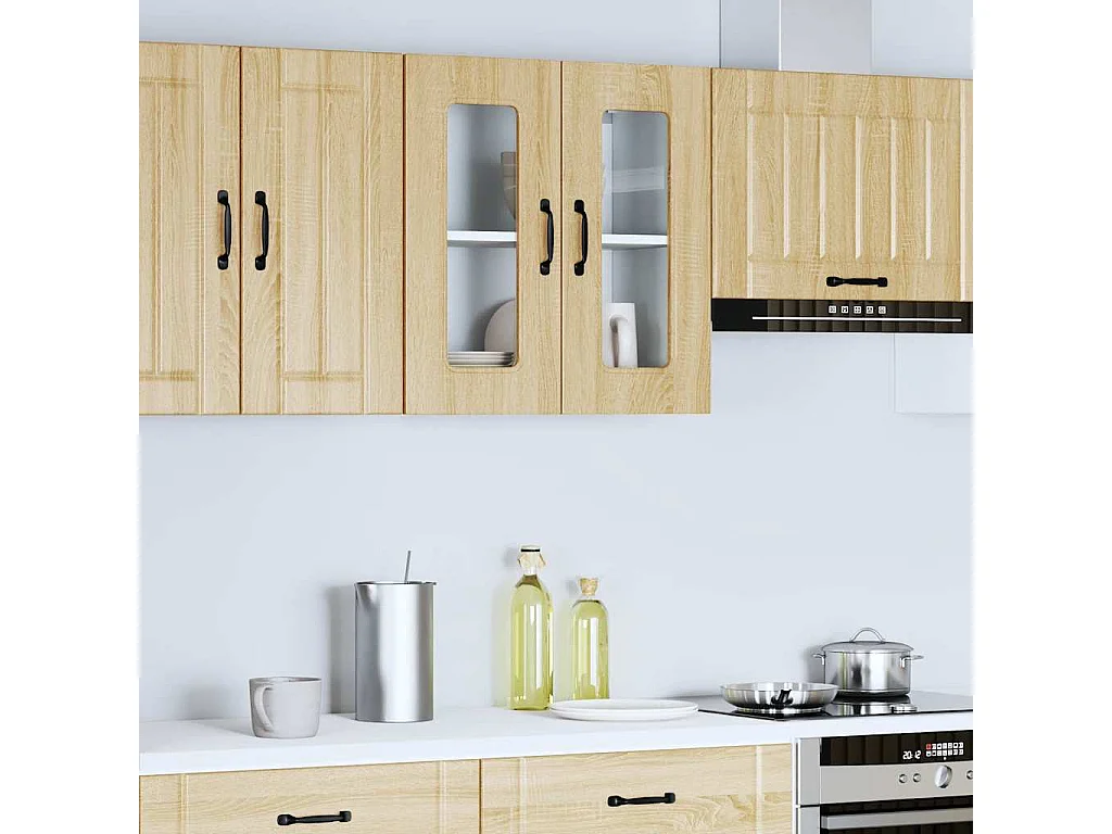 Meuble murale de cuisine avec porte vitrée en bois d'ingénierie chêne Sonoma