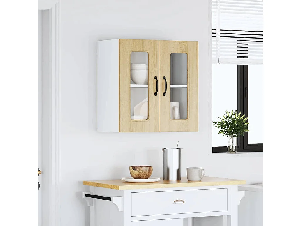 Meuble murale de cuisine avec porte vitrée en bois d'ingénierie chêne Sonoma