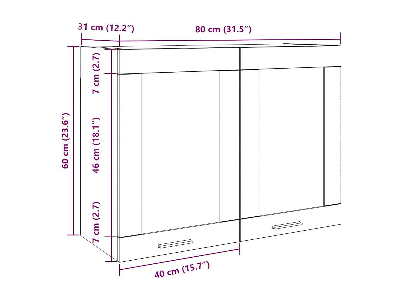 Vitrine suspendue Chêne artisanal 80 x 31 x 60 cm Bois d'ingénierie