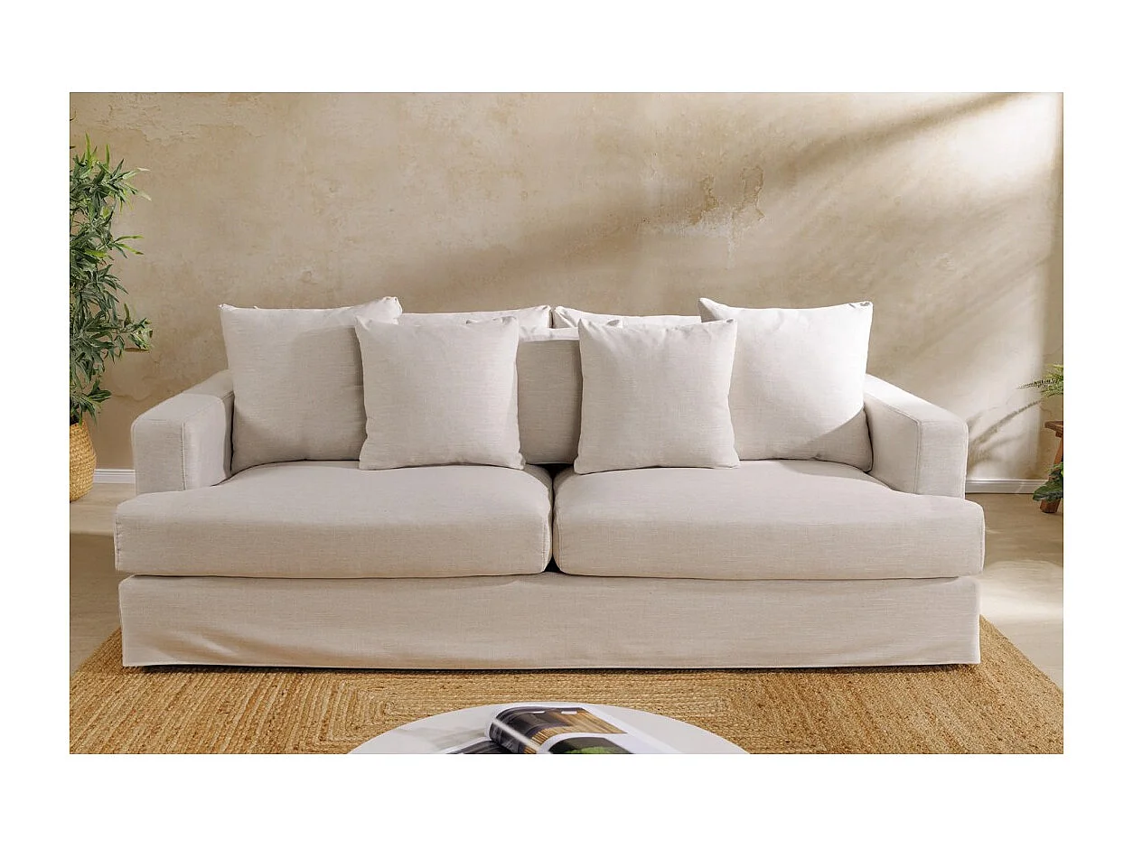 Canapé droit KALIA – Tissu blanc mat – 4 places – Confort généreux contemporain