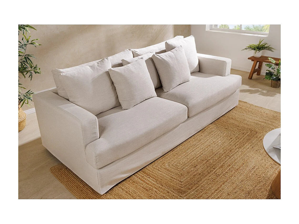 Canapé droit KALIA – Tissu blanc mat – 4 places – Confort généreux contemporain