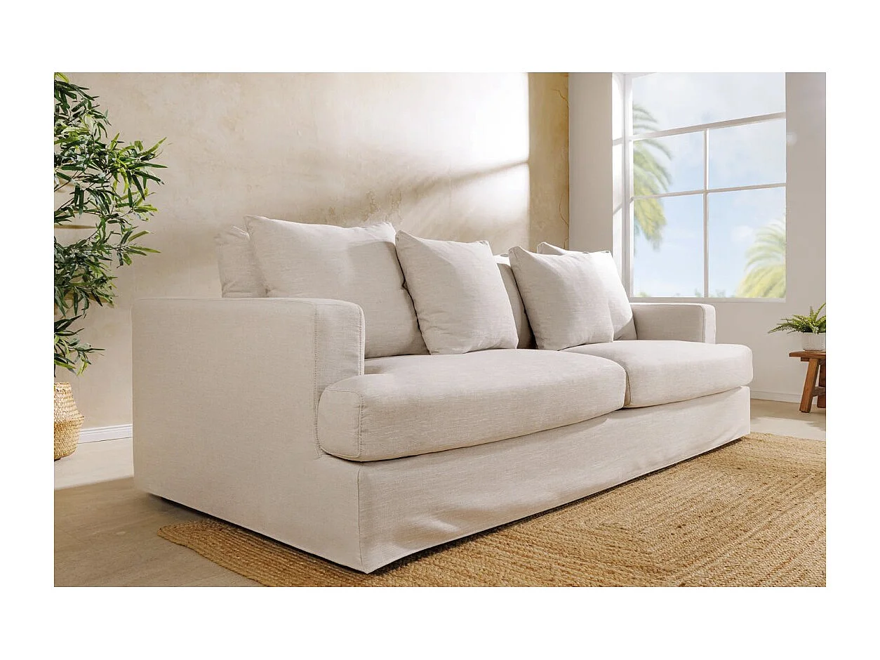 Canapé droit KALIA – Tissu blanc mat – 4 places – Confort généreux contemporain