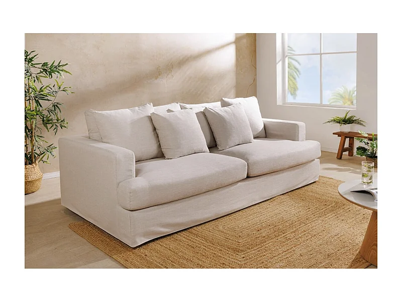 Canapé droit KALIA – Tissu blanc mat – 4 places – Confort généreux contemporain