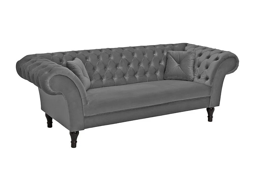 Canapé EDGAR 3 places gris – Style baroque en velours avec structure en bois massif