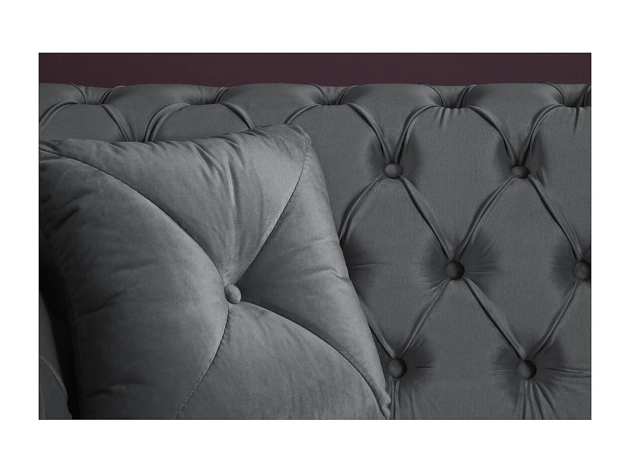 Canapé EDGAR 3 places gris – Style baroque en velours avec structure en bois massif