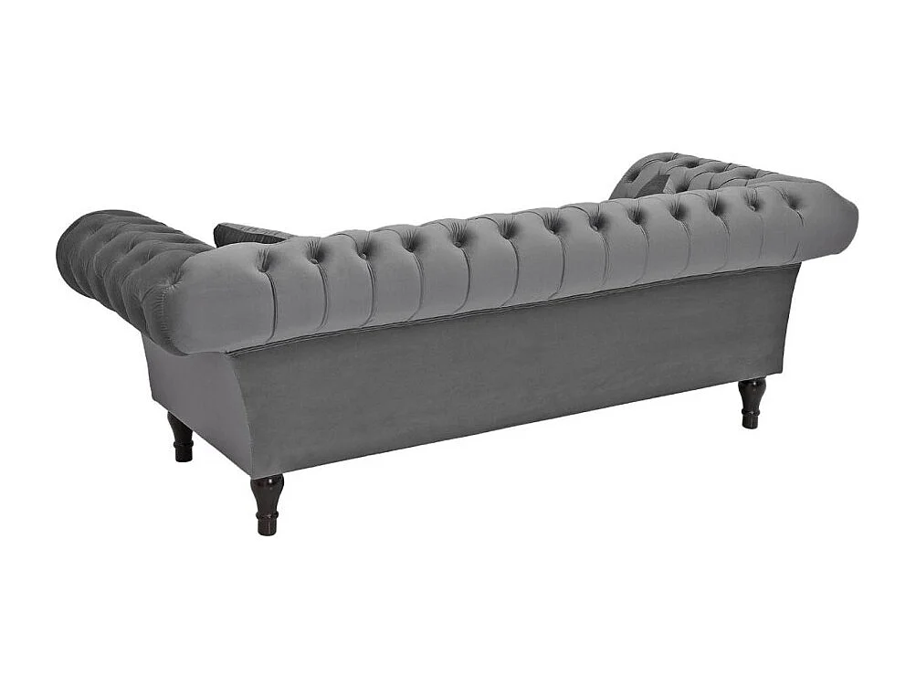 Canapé EDGAR 3 places gris – Style baroque en velours avec structure en bois massif