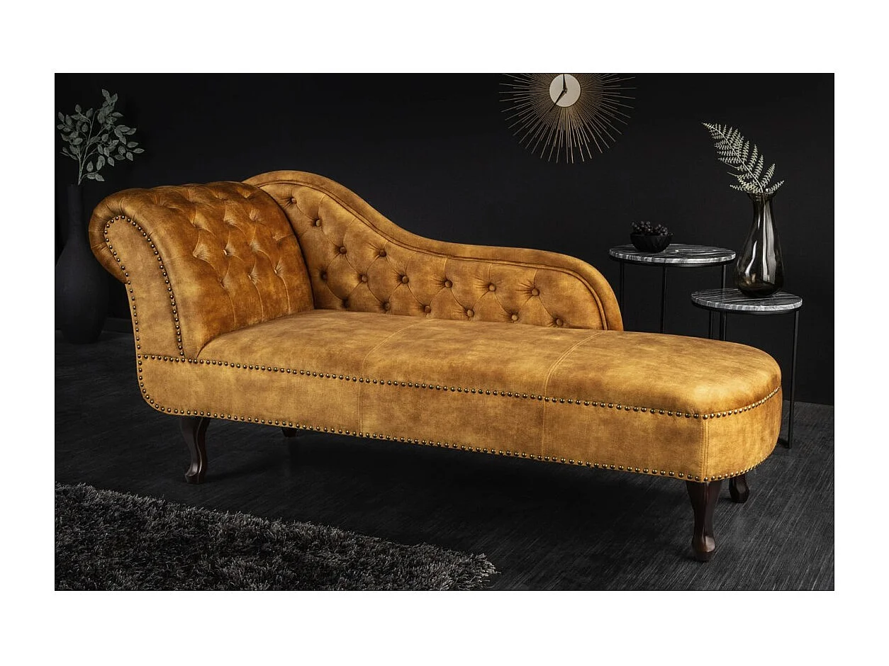 Méridienne EDGAR – Jaune moutarde – Velours style baroque