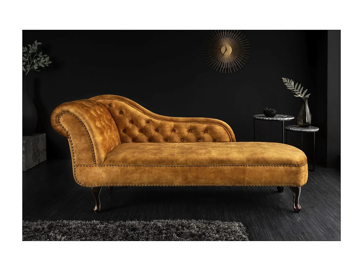 Méridienne EDGAR – Jaune moutarde – Velours style baroque