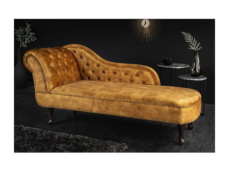 Méridienne EDGAR – Jaune moutarde – Velours style baroque