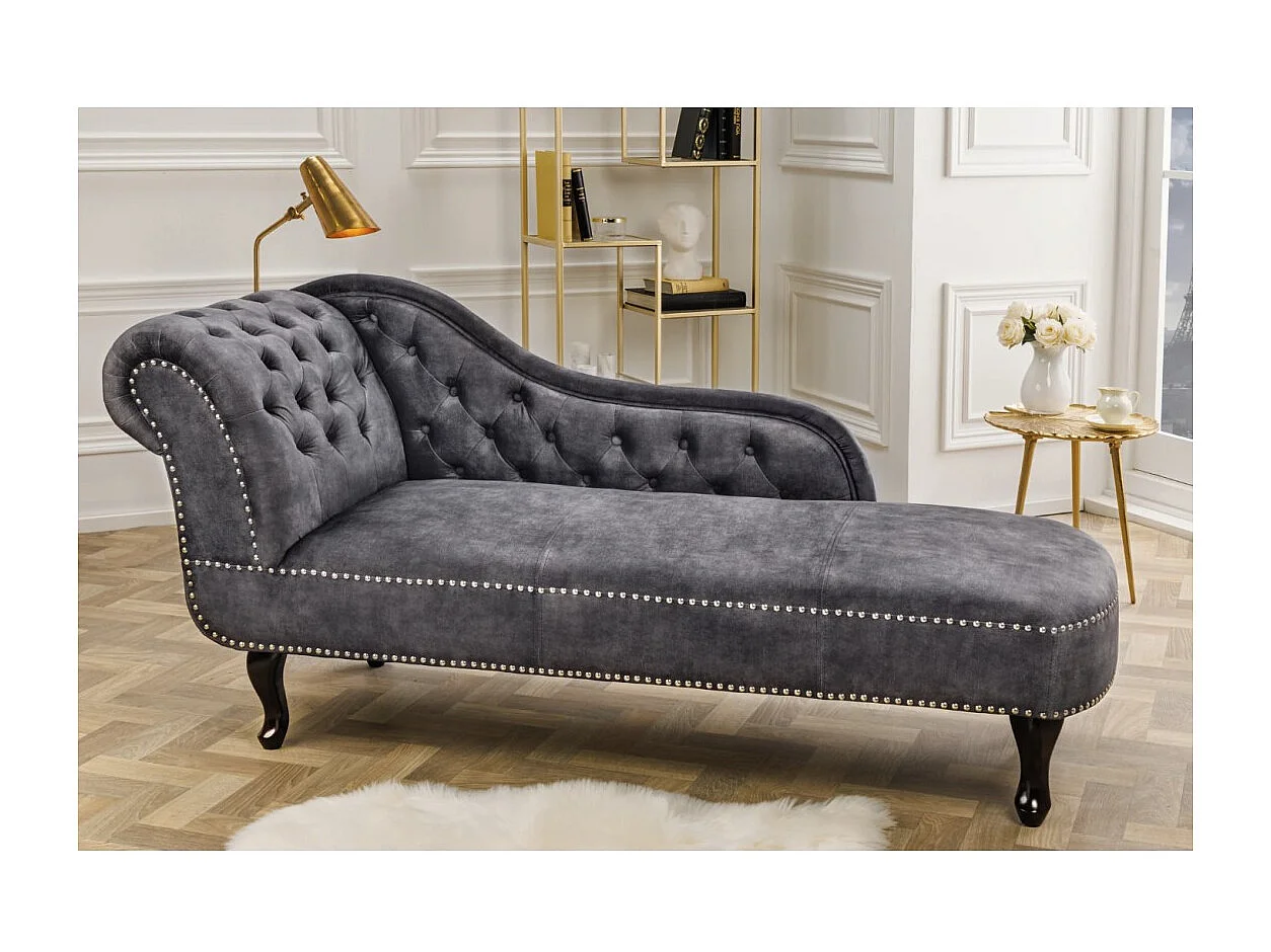 Méridienne EDGAR – Gris foncé – Velours style baroque