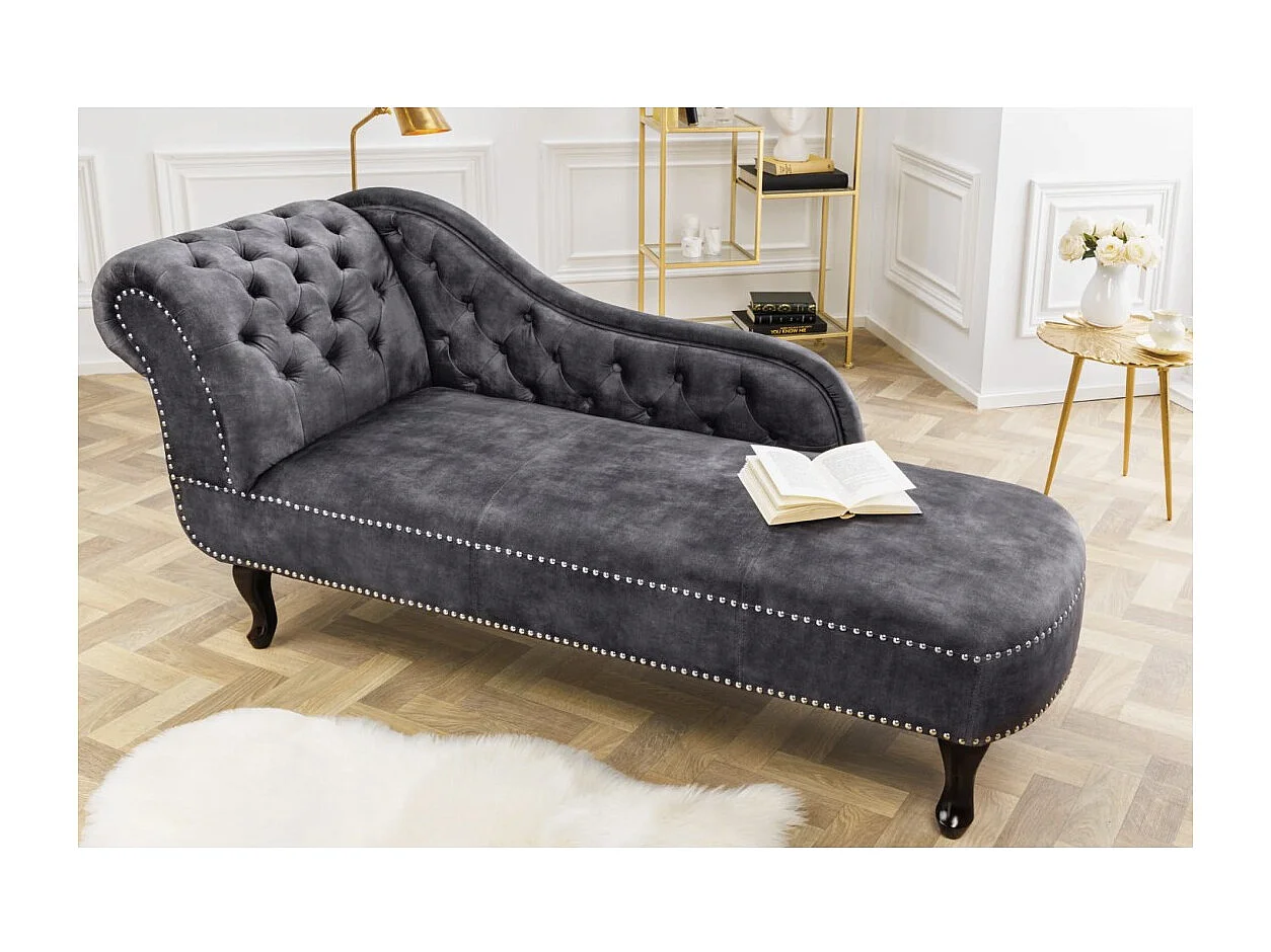 Méridienne EDGAR – Gris foncé – Velours style baroque