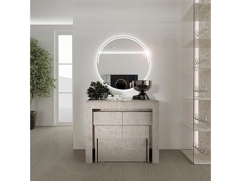 RAFFAELLA - Ensemble console avec deux bancs extensibles - Dimensions intégrées 51,6 x 90 x 75 cm Blance - Livraison gratuite