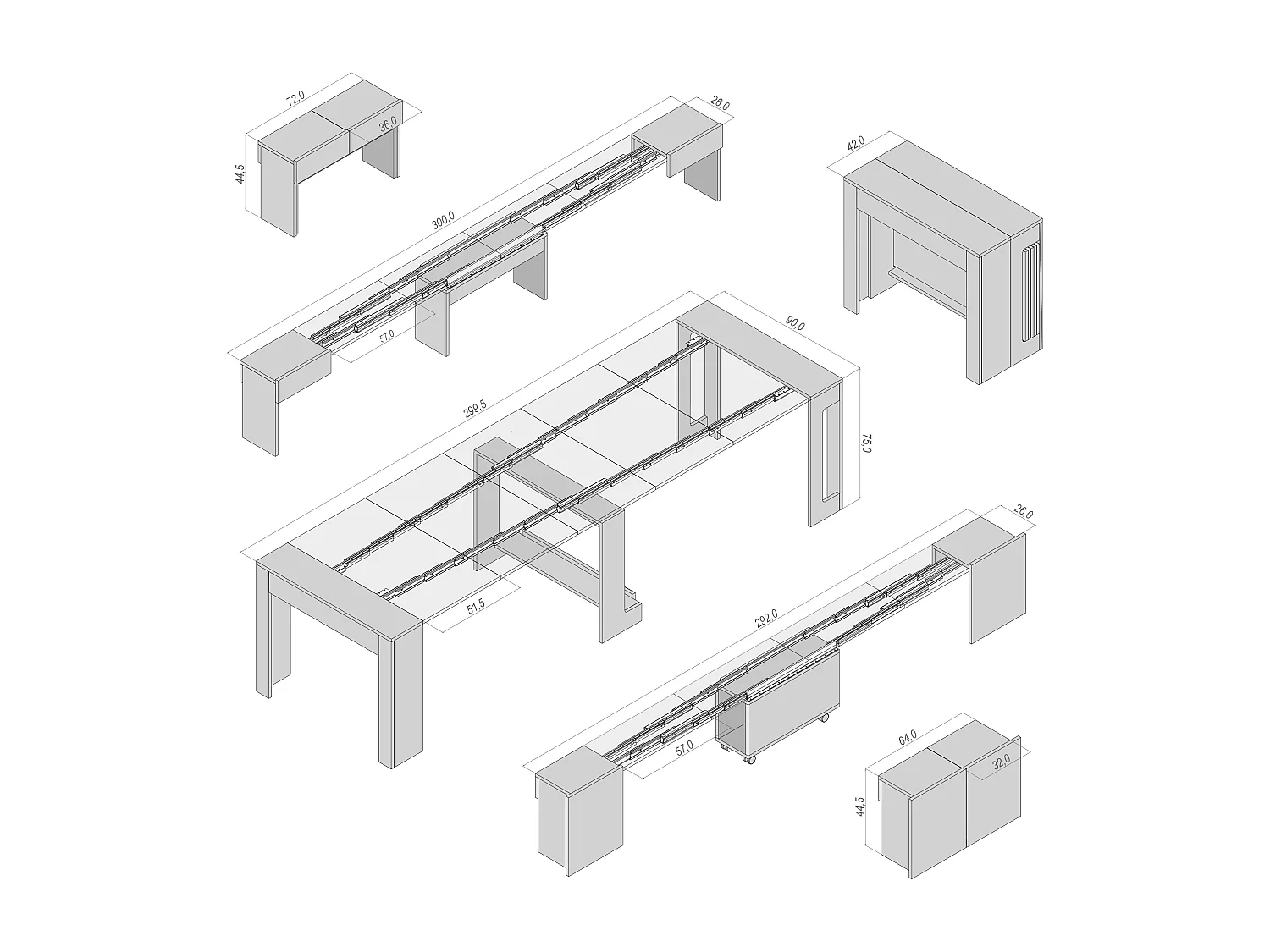 MAIRA - Ensemble console avec deux bancs extensibles - Dimensions intégrées 42 x 90 x 75 cm Anthracite - Livraison gratuite