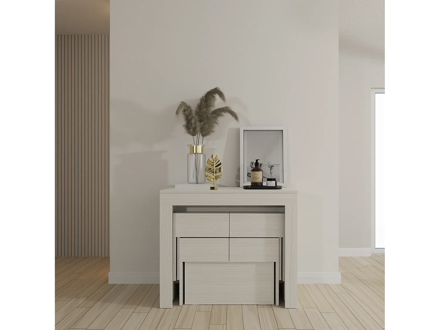 RAFFAELLA - Ensemble console avec deux bancs extensibles - Dimensions intégrées 51,6 x 90 x 75 cm Blance - Livraison gratuite