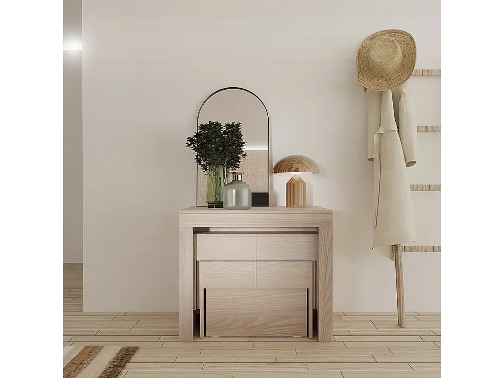 RAFFAELLA - Ensemble console avec deux bancs extensibles - Dimensions intégrées 51,6 x 90 x 75 cm Blance - Livraison gratuite