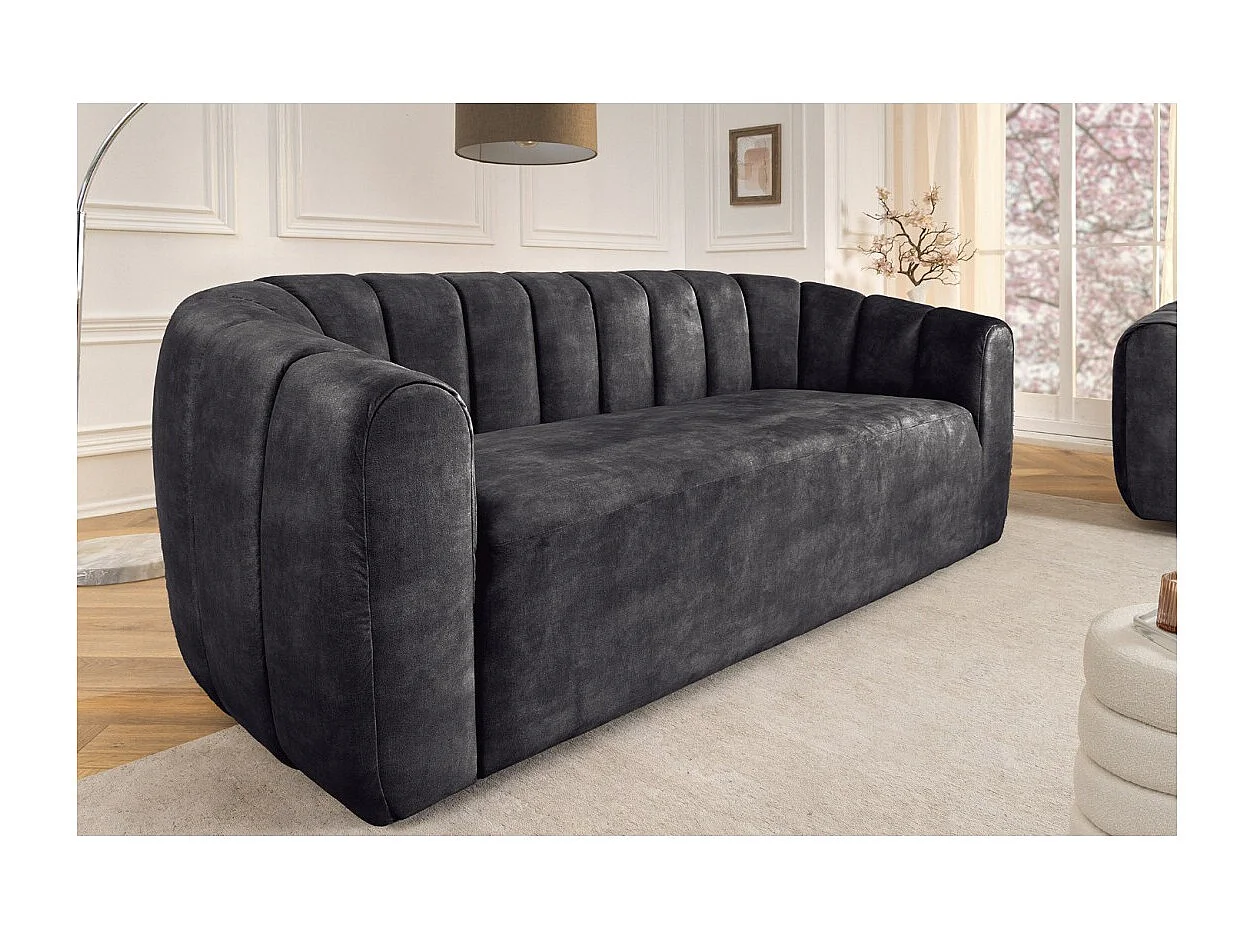 Sofá recto MYSTRO gris antracita – Sofá de diseño en terciopelo suave con reposabrazos