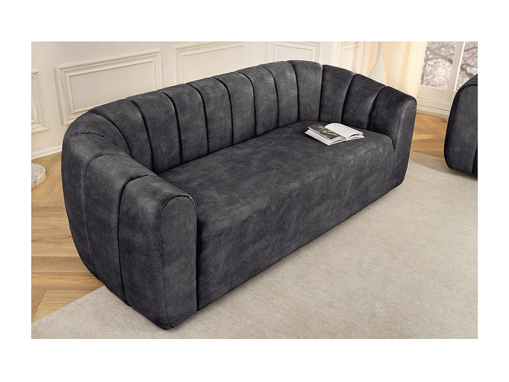 Sofá recto MYSTRO gris antracita – Sofá de diseño en terciopelo suave con reposabrazos