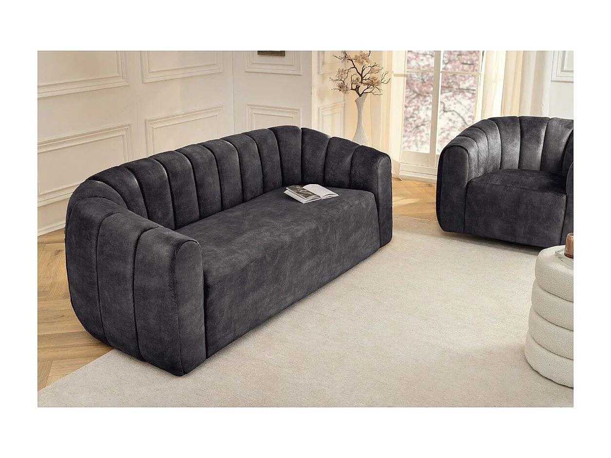 Sofá recto MYSTRO gris antracita – Sofá de diseño en terciopelo suave con reposabrazos