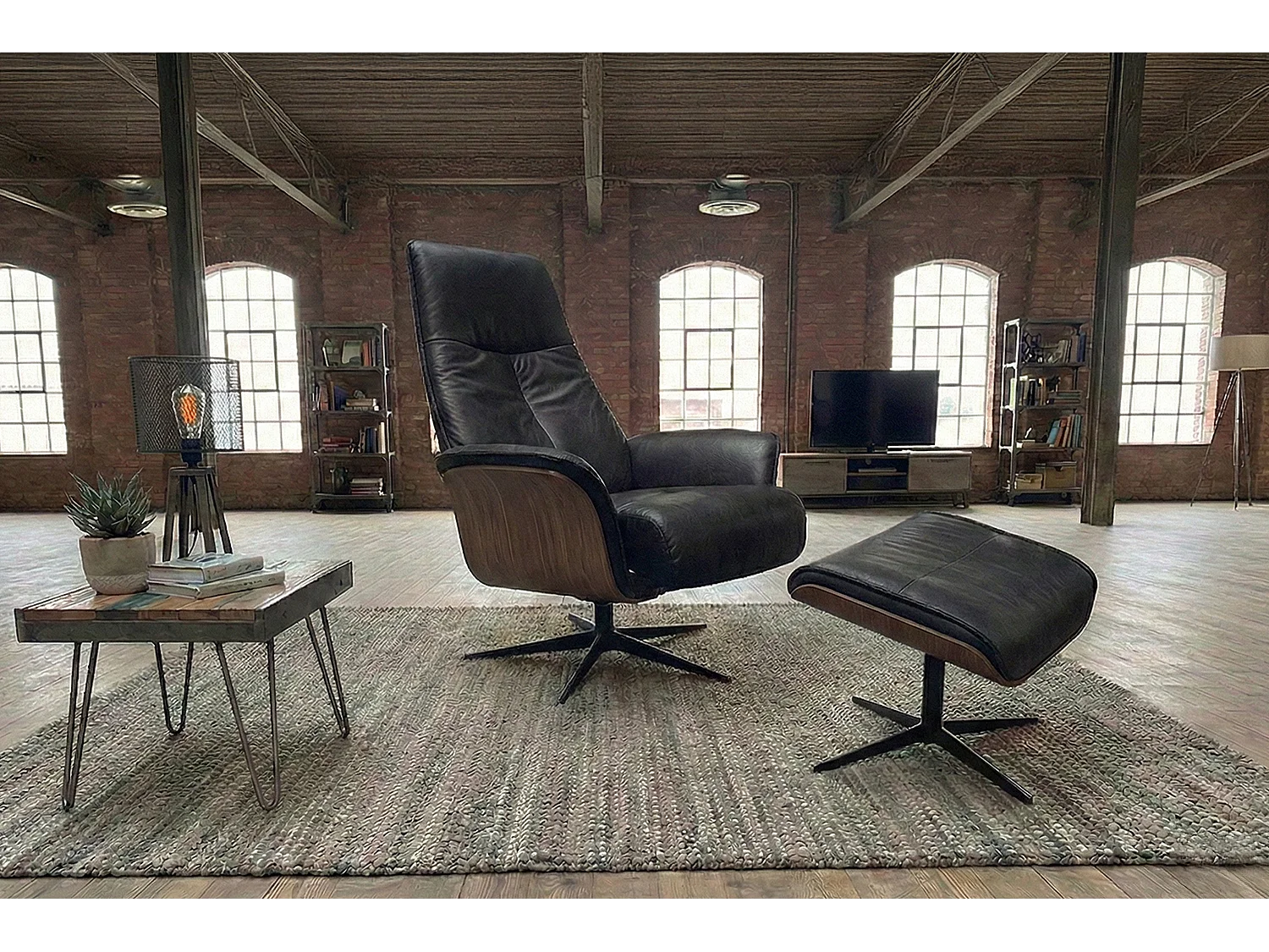 Poltrona relax - Nero Tessuto in fibra di pelle - FERREIRA