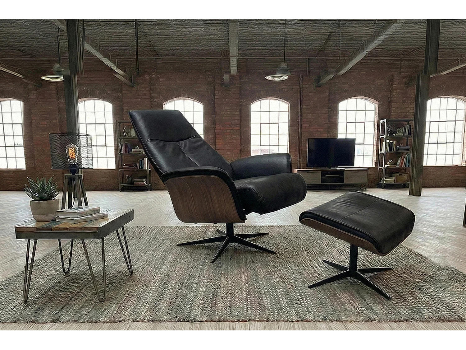 Poltrona relax - Nero Tessuto in fibra di pelle - FERREIRA