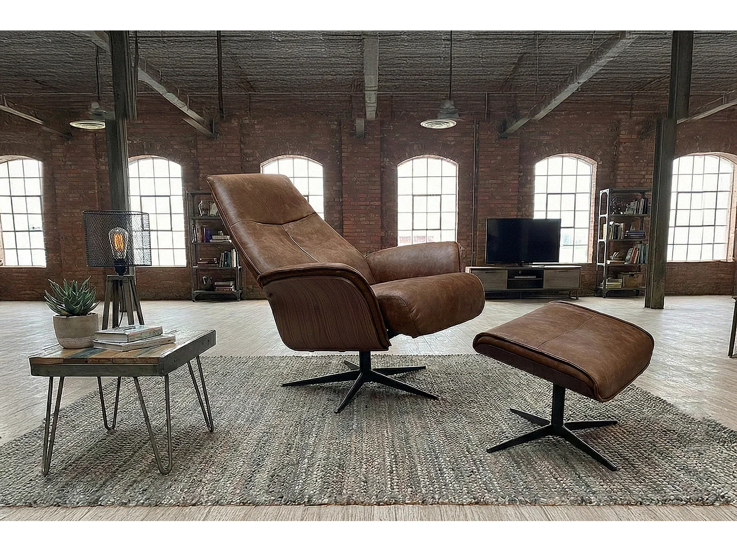 Poltrona relax - marrone Tessuto in fibra di pelle - FERREIRA