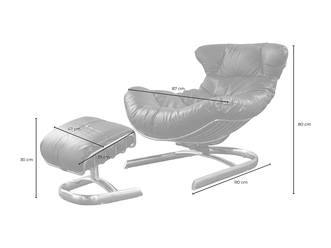 Fauteuil relax - Noir cuir - LORNA