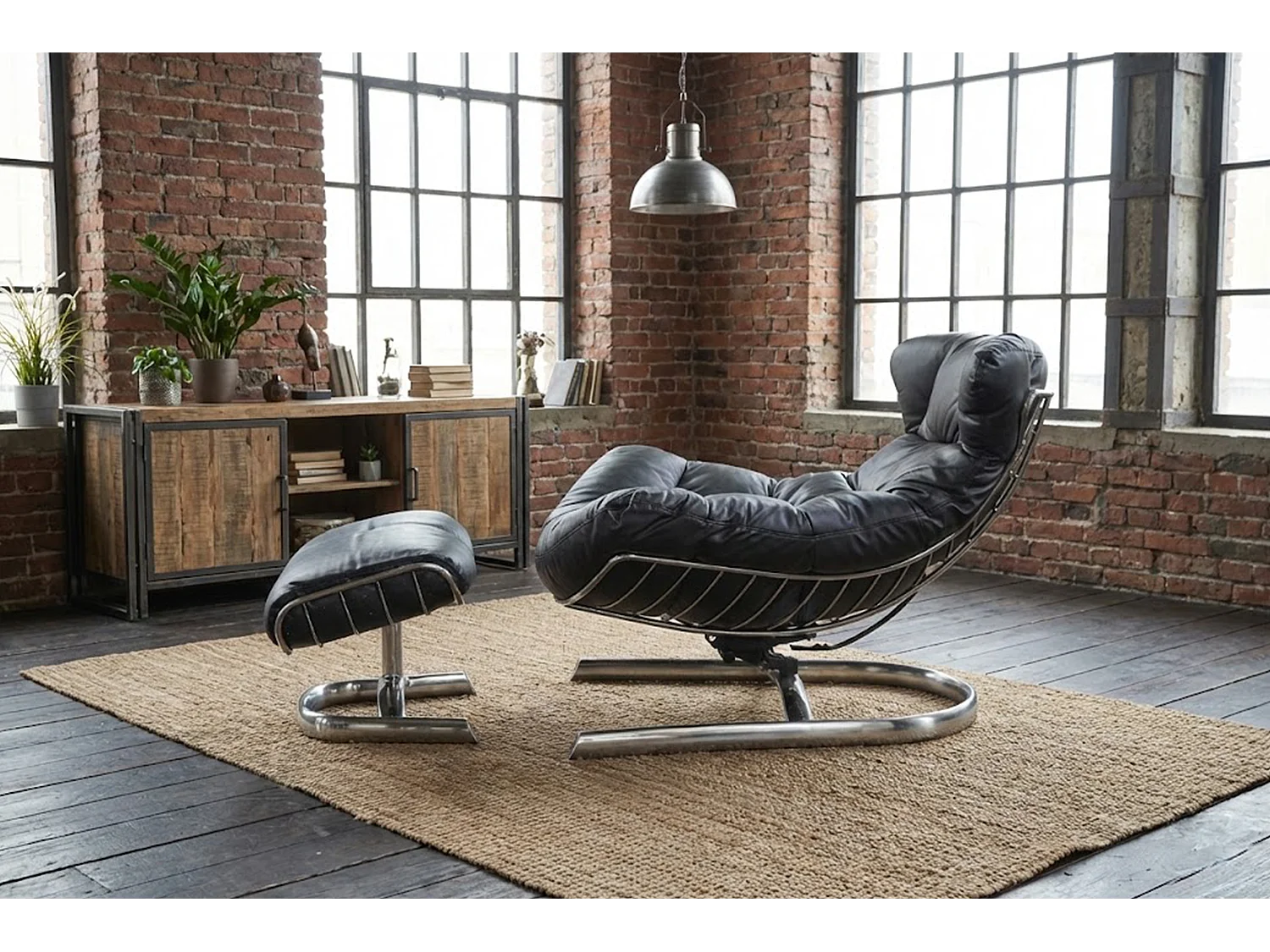 Fauteuil relax - Noir cuir - LORNA