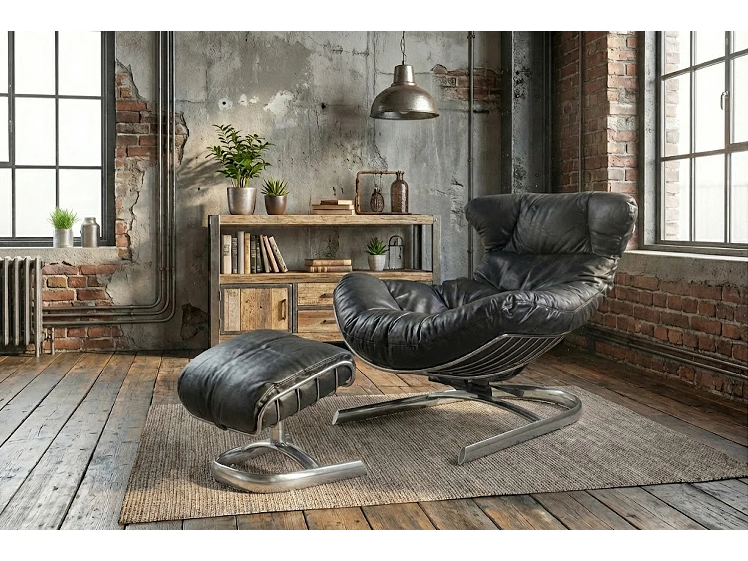 Poltrona relax - Nero pelle - LORNA