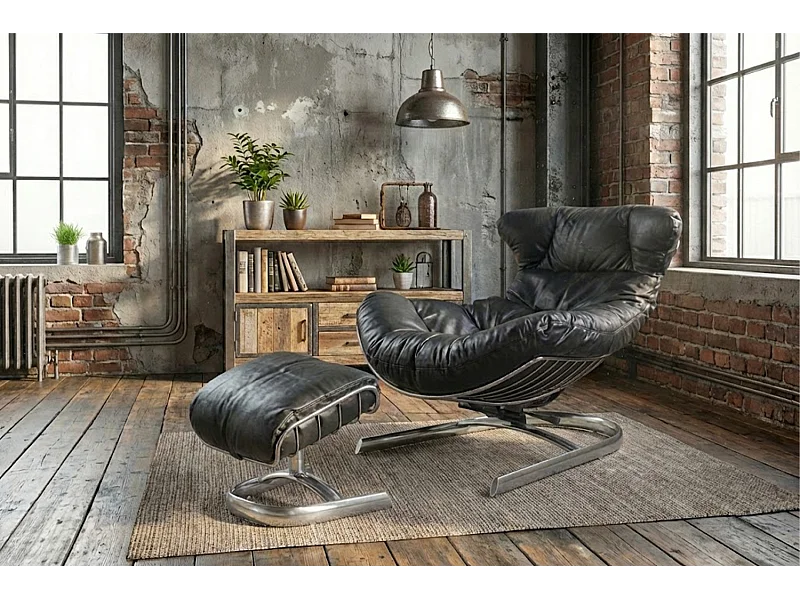 Fauteuil relax - Noir cuir - LORNA