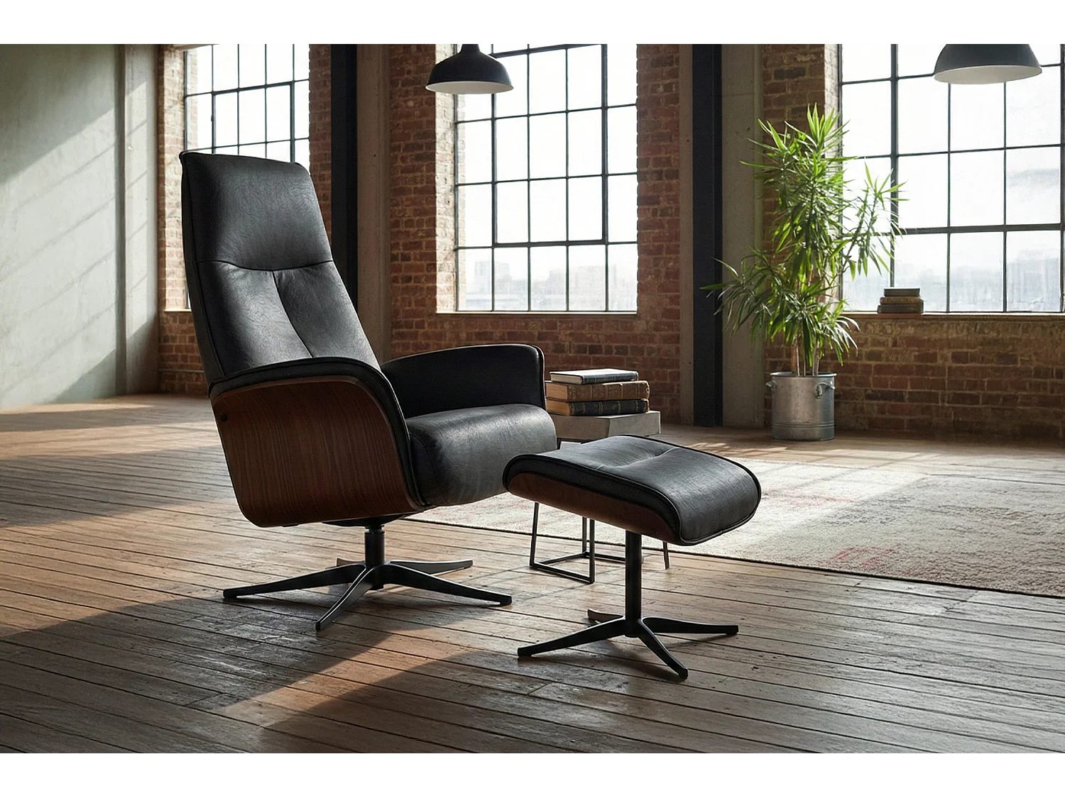 Poltrona relax - Nero pelle - FERREIRA