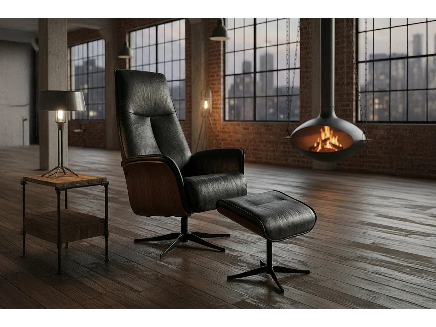 Poltrona relax - Nero pelle - FERREIRA