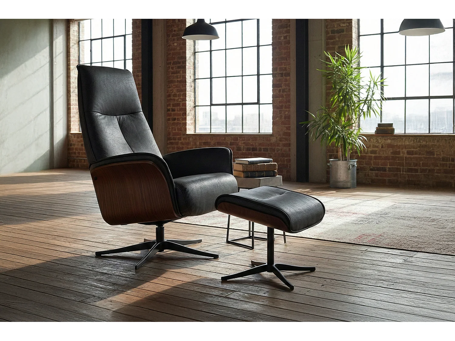 Poltrona relax - Nero pelle - FERREIRA