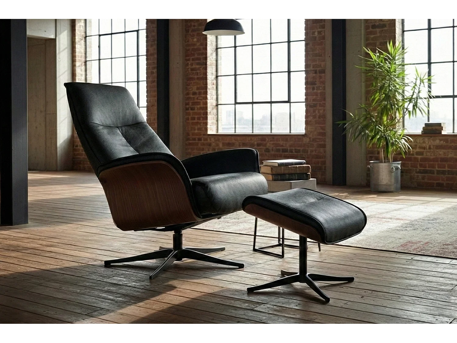 Poltrona relax - Nero pelle - FERREIRA