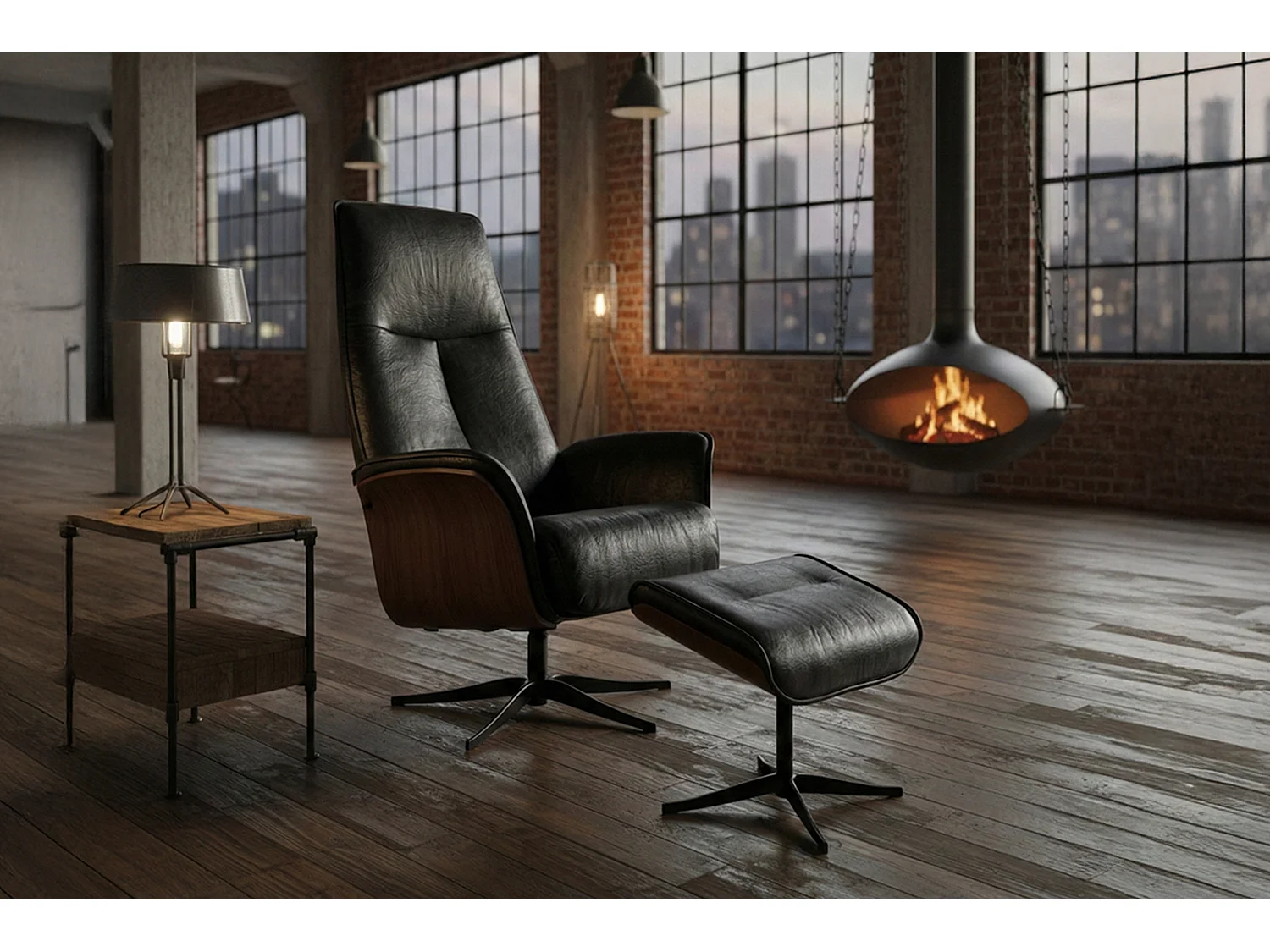 Poltrona relax - Nero pelle - FERREIRA