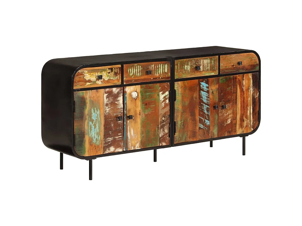 Aparador 140x35x70 cm madeira recuperada maciça e metal