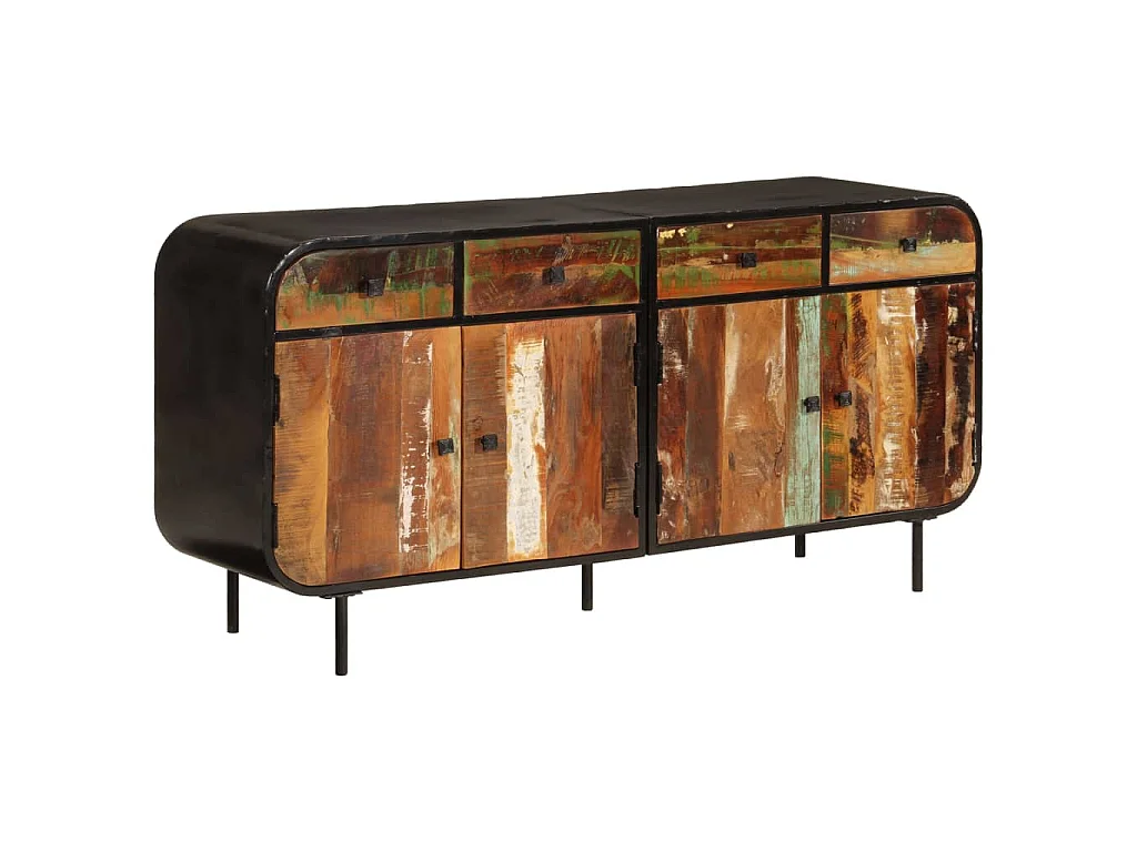 Aparador 140x35x70 cm madeira recuperada maciça e metal